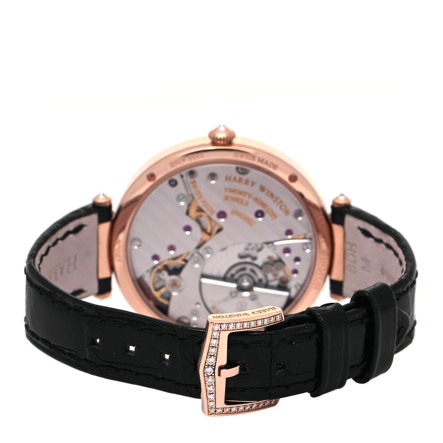 Harry Winston 18K Rose Gold Alligator Diamond Bezel Mother of Pearl Premier 36mm Automatic Watch 3 of 5