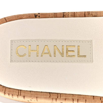 Chanel Fabric Pearl Cork CC Slip On Sandals 40 White 6 of 9