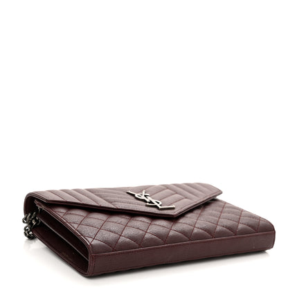 Saint Laurent Sheepskin Tri-Quilt Monogram Envelope Chain Wallet Burgundy 4 of 12