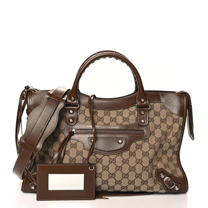 Balenciaga X GUCCI GG Monogram Azalea Calfskin Neo Classic Silver Hardware Medium City Beige Ebony Brown Sugar 3 of 11