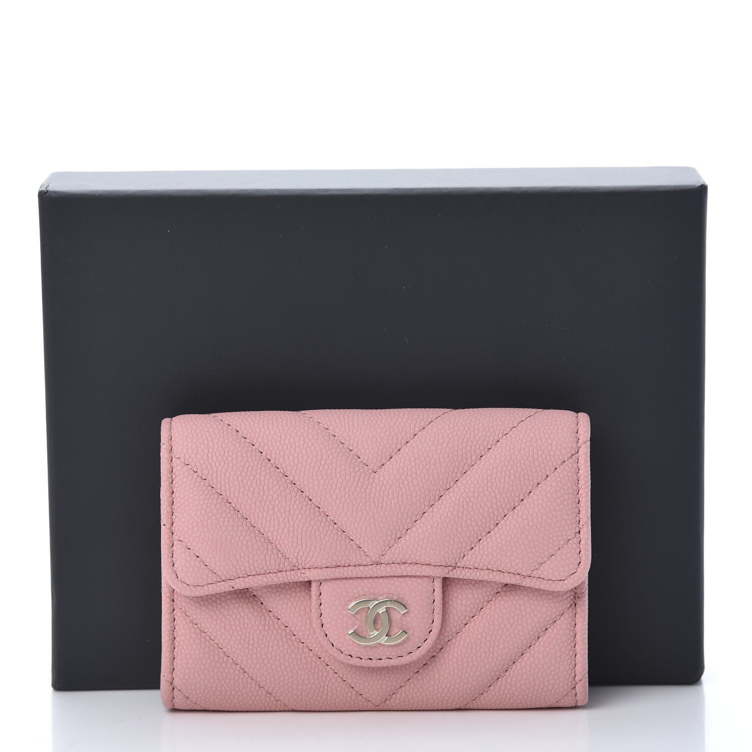 Chanel Matte Caviar Chevron Quilted Flap Card Holder Pink 9 of 9