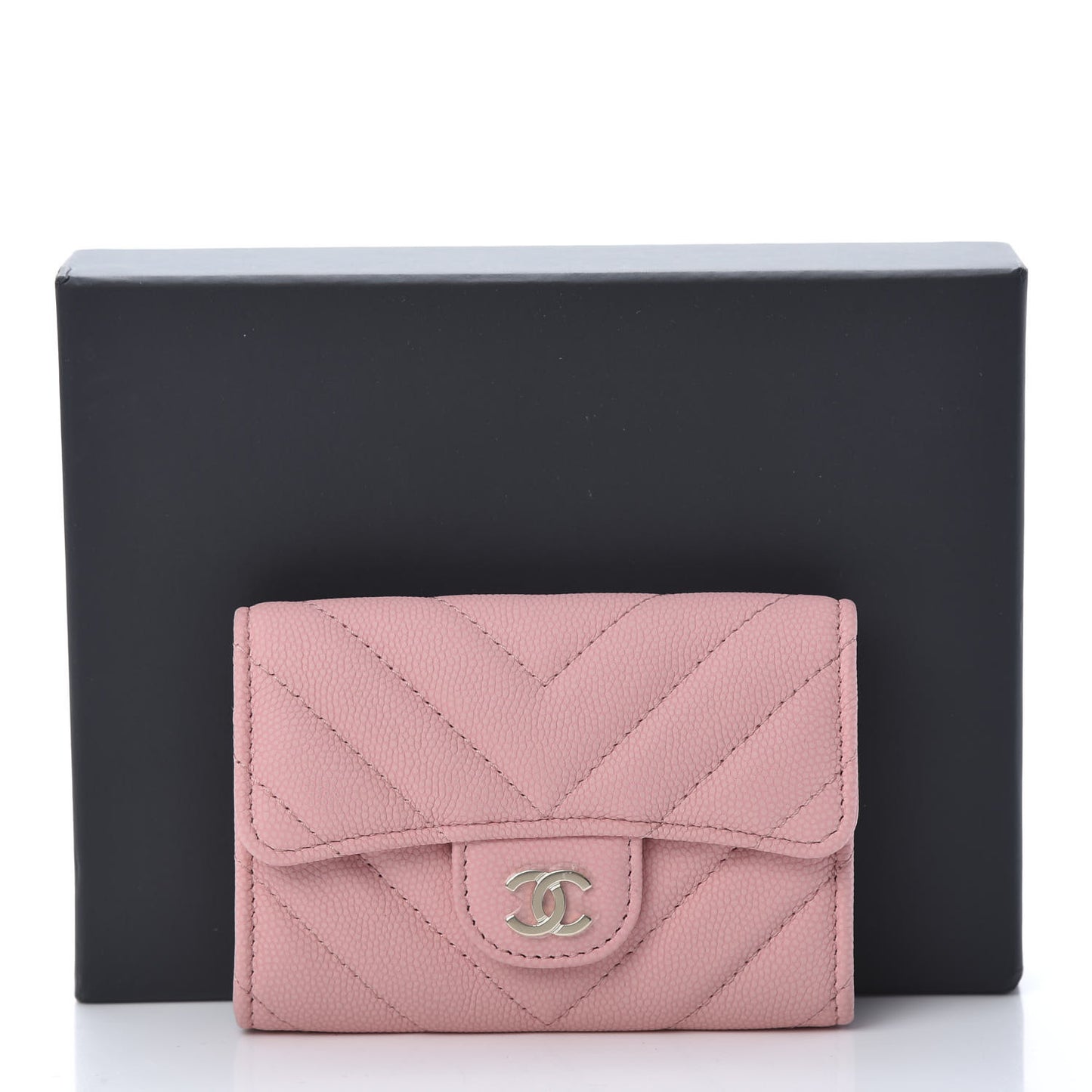 Matte Caviar Chevron Quilted Flap Card Holder Pink