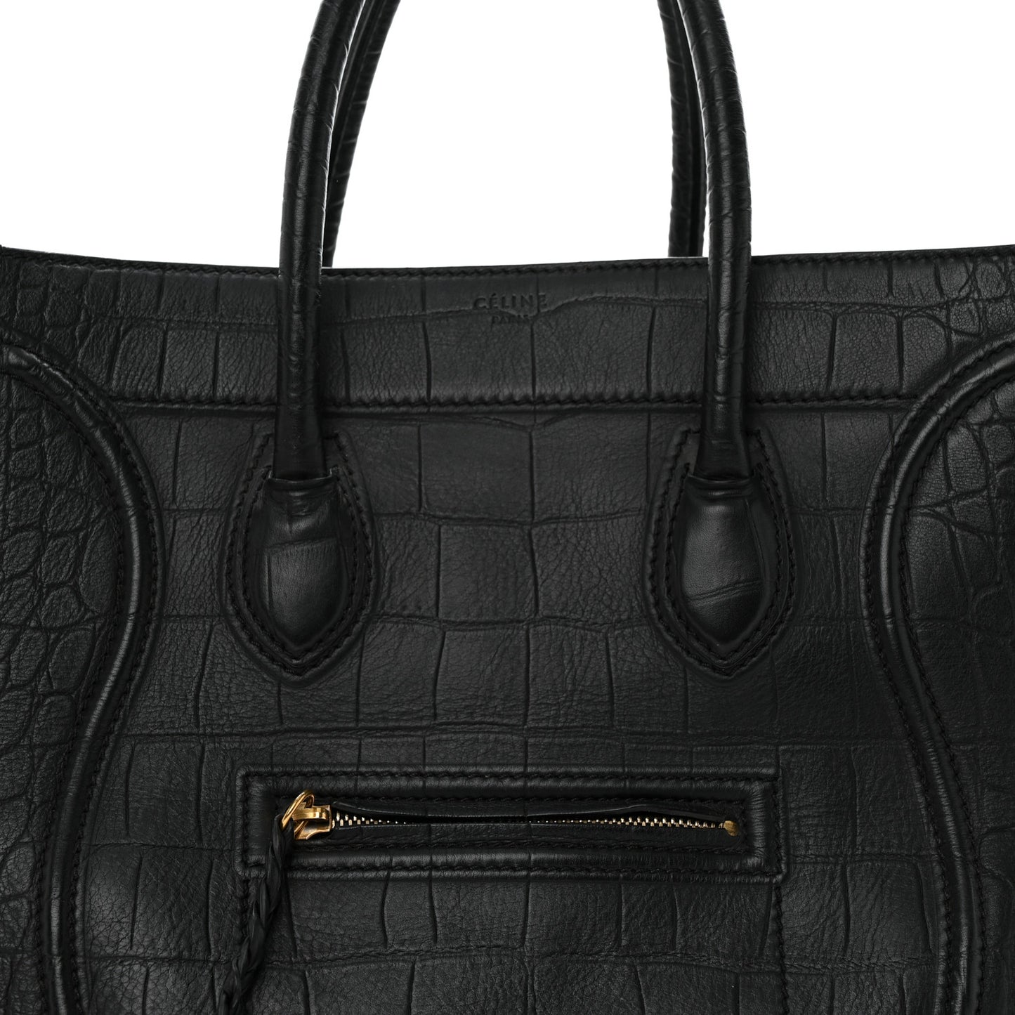 Calfskin Crocodile Embossed Medium Phantom Luggage Black