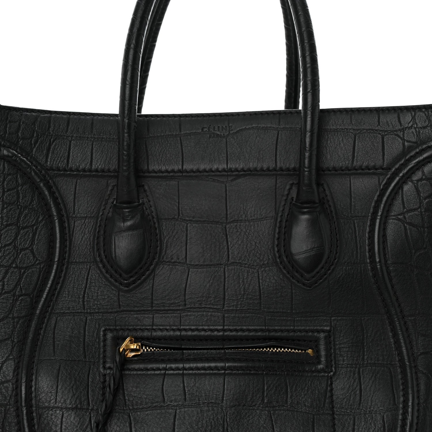 Celine Calfskin Crocodile Embossed Medium Phantom Luggage Black 8 of 14