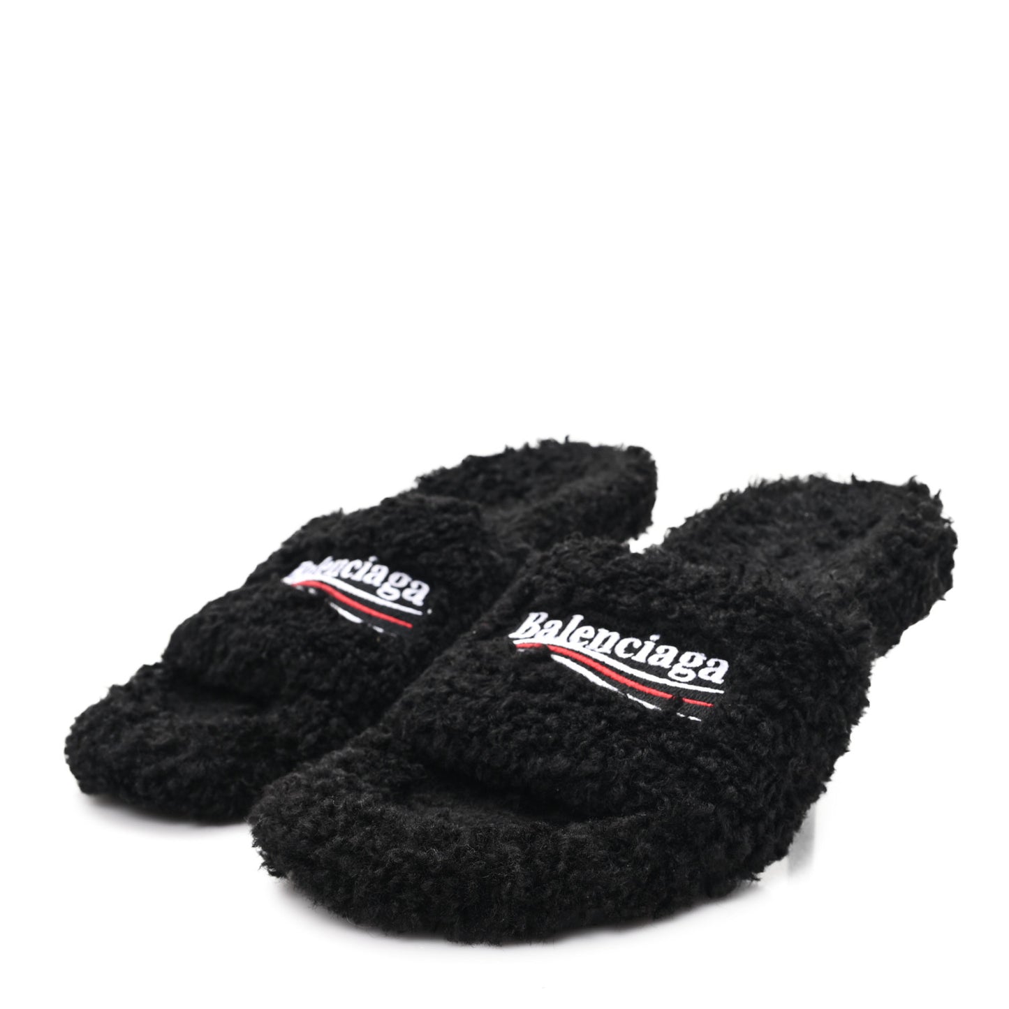 Faux Shearling Political Campaign Logo 80mm Sandals 39 Black