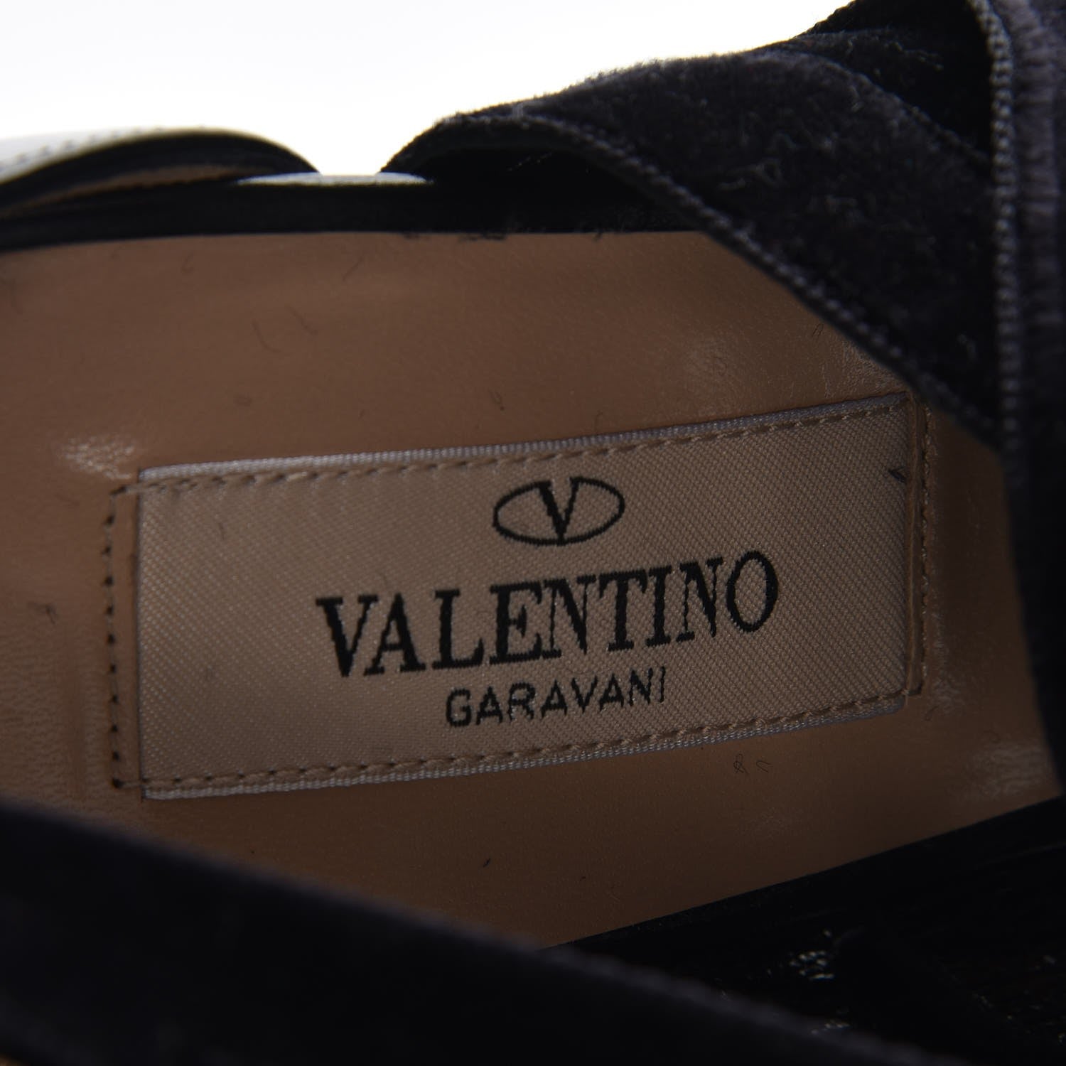 Valentino Garavani Calfskin Velvet Chain Lace Up Pumps 37.5 Black 16 of 18