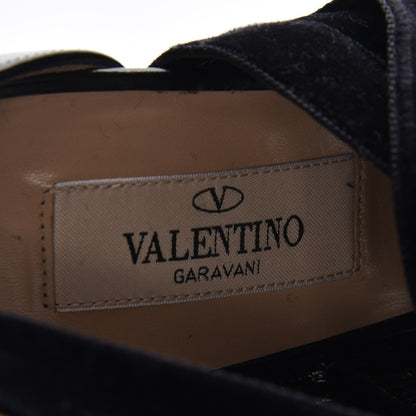 Valentino Garavani Calfskin Velvet Chain Lace Up Pumps 37.5 Black 16 of 18