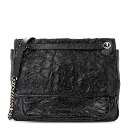 Saint Laurent Crinkled Calfskin Matelasse Monogram Large Niki Chain Satchel Black 1 of 13