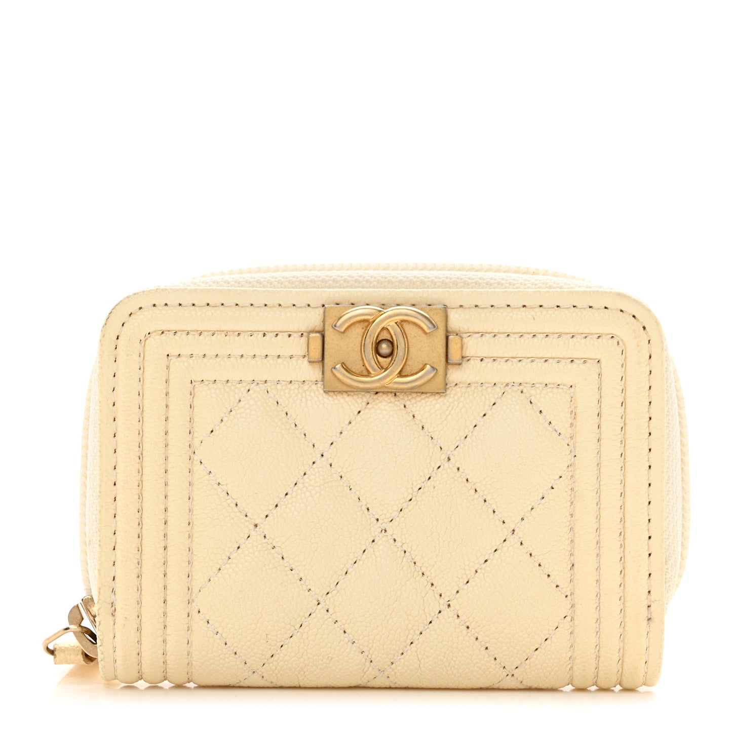 Caviar Quilted Boy Zip Around Coin Purse Wallet Ivory