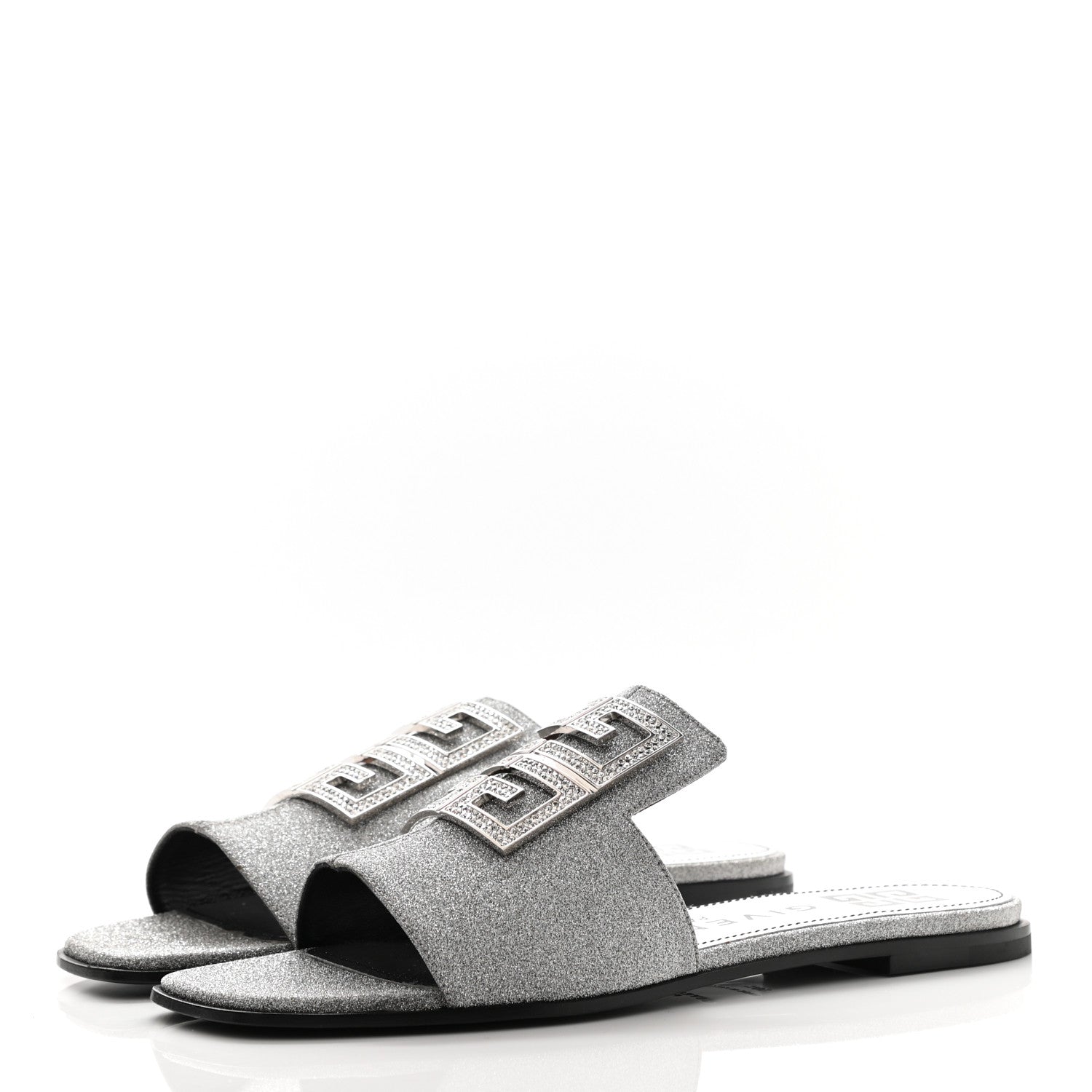 Givenchy Glitter Embellished Calfskin 4G Flat Sandals 36.5 Silver 3 of 10