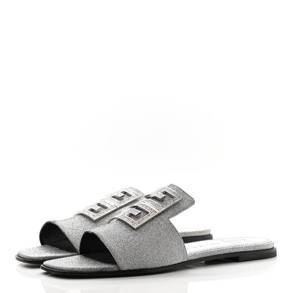Givenchy Glitter Embellished Calfskin 4G Flat Sandals 36.5 Silver 3 of 10