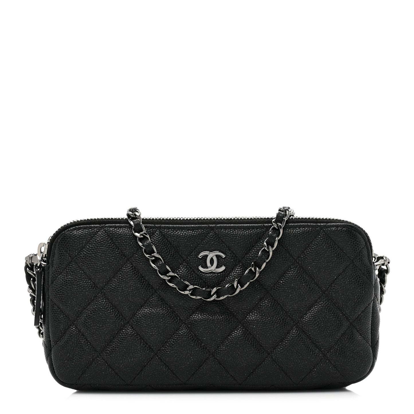 Caviar Quilted Small Clutch With Chain Black