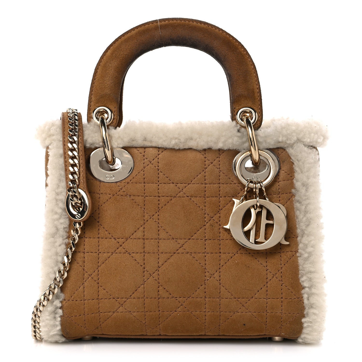 Christian Dior Suede Shearling Cannage Mini Lady Dior Camel 1 of 11