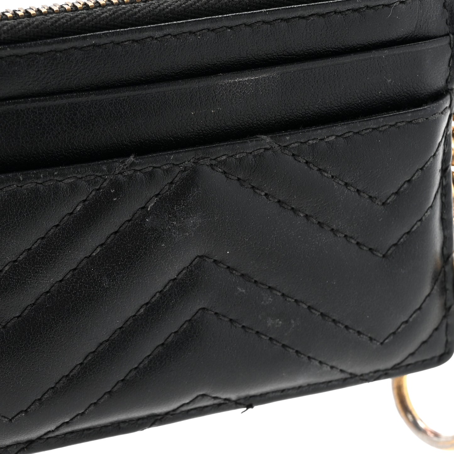 Calfskin Matelasse Chevron GG Marmont Key Case Card Holder Black