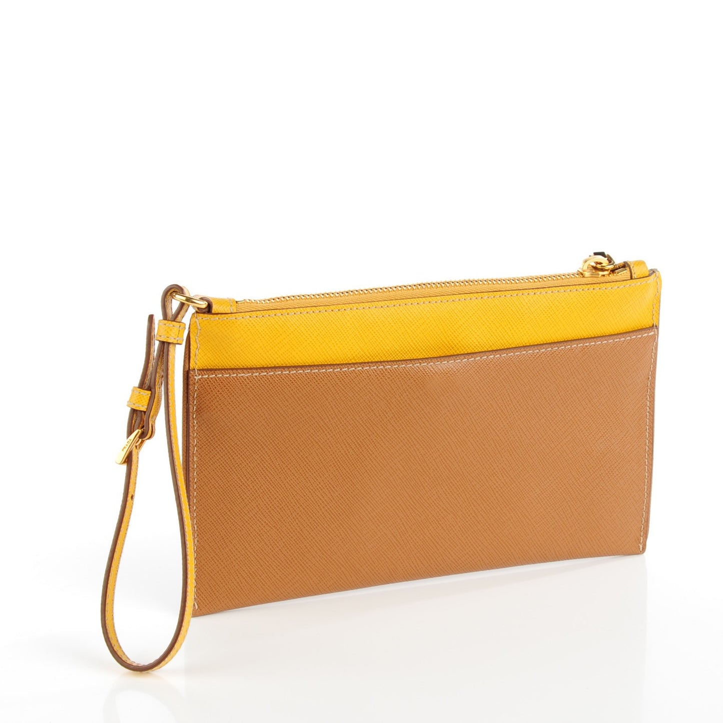Saffiano Bi-Color Wristlet Clutch Caramel Mimosa
