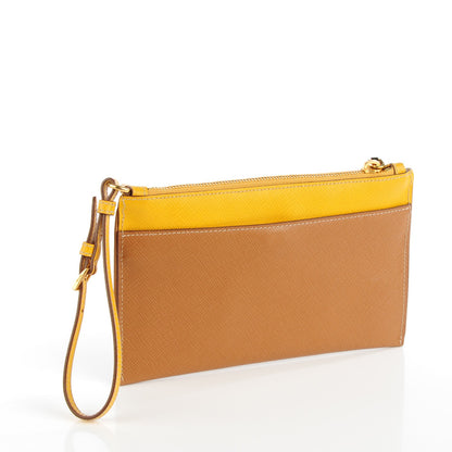 Prada Saffiano Bi-Color Wristlet Clutch Caramel Mimosa 3 of 9