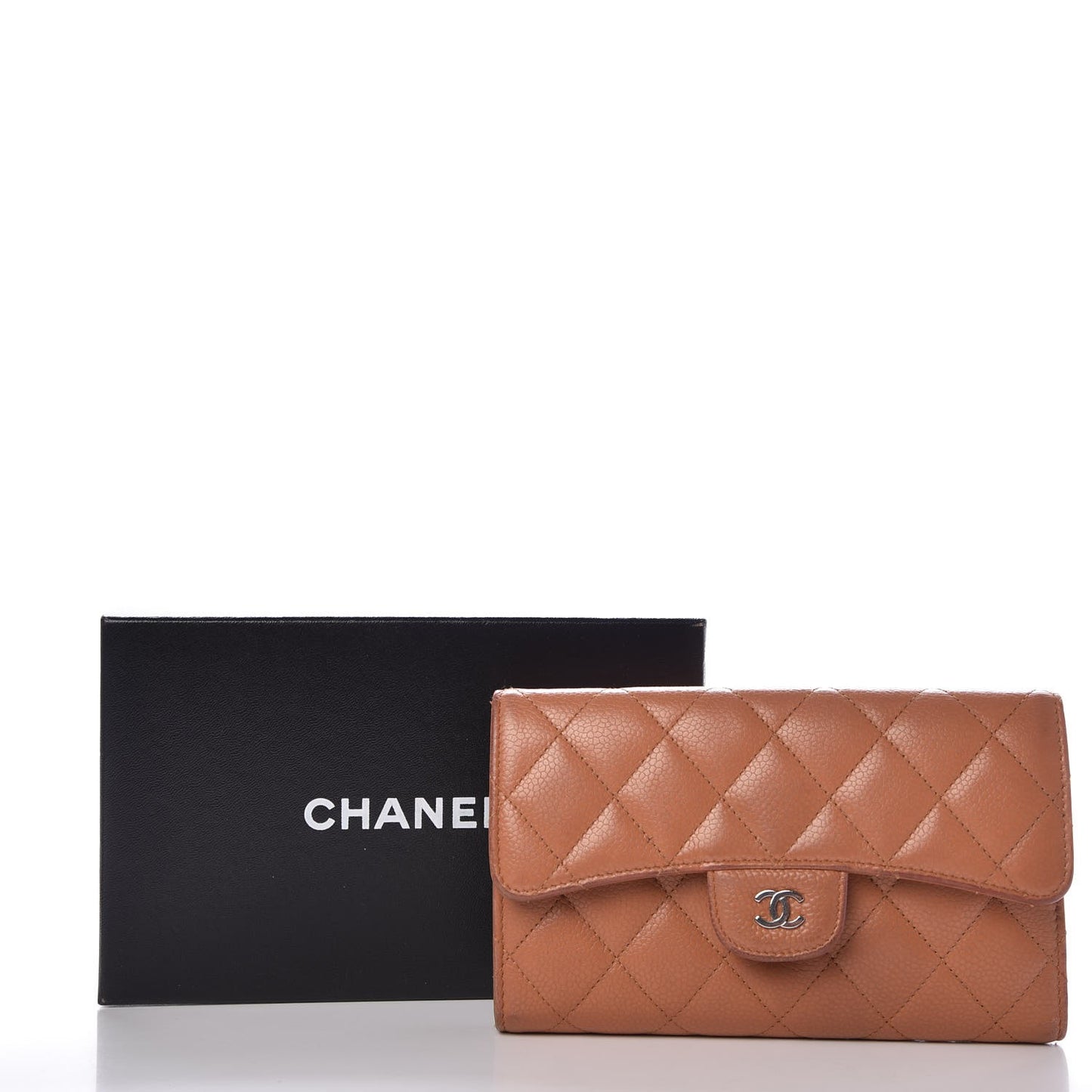 Caviar Quilted Large Flap Wallet Brown