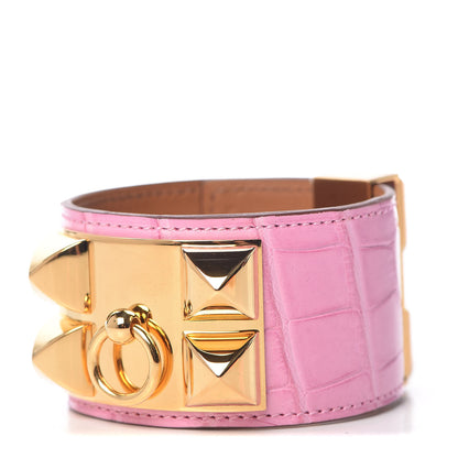 Hermes Matte Alligator Collier De Chien CDC Bracelet T2 5P Pink 1 of 6