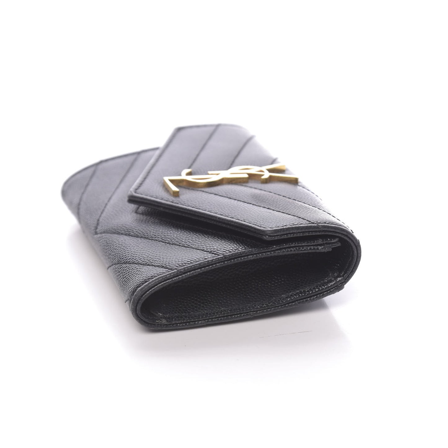 Grain De Poudre Matelasse Chevron Small Monogram Envelope Wallet Black