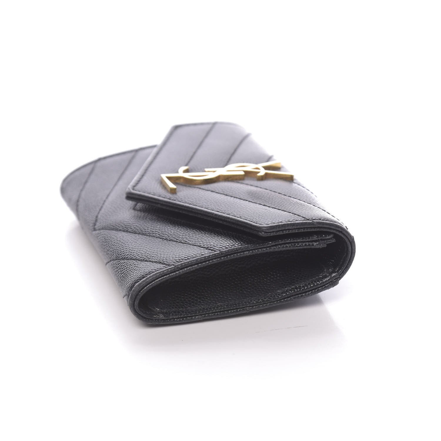 Saint Laurent Grain De Poudre Matelasse Chevron Small Monogram Envelope Wallet Black 8 of 9