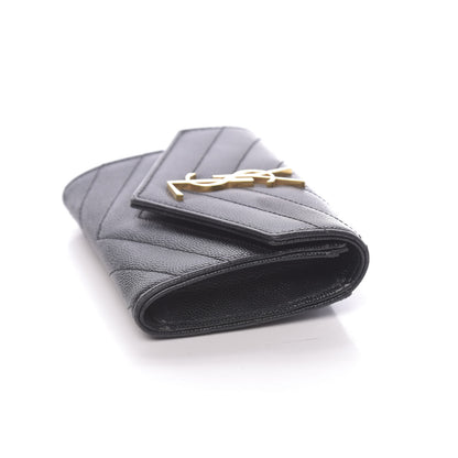 Saint Laurent Grain De Poudre Matelasse Chevron Small Monogram Envelope Wallet Black 8 of 9