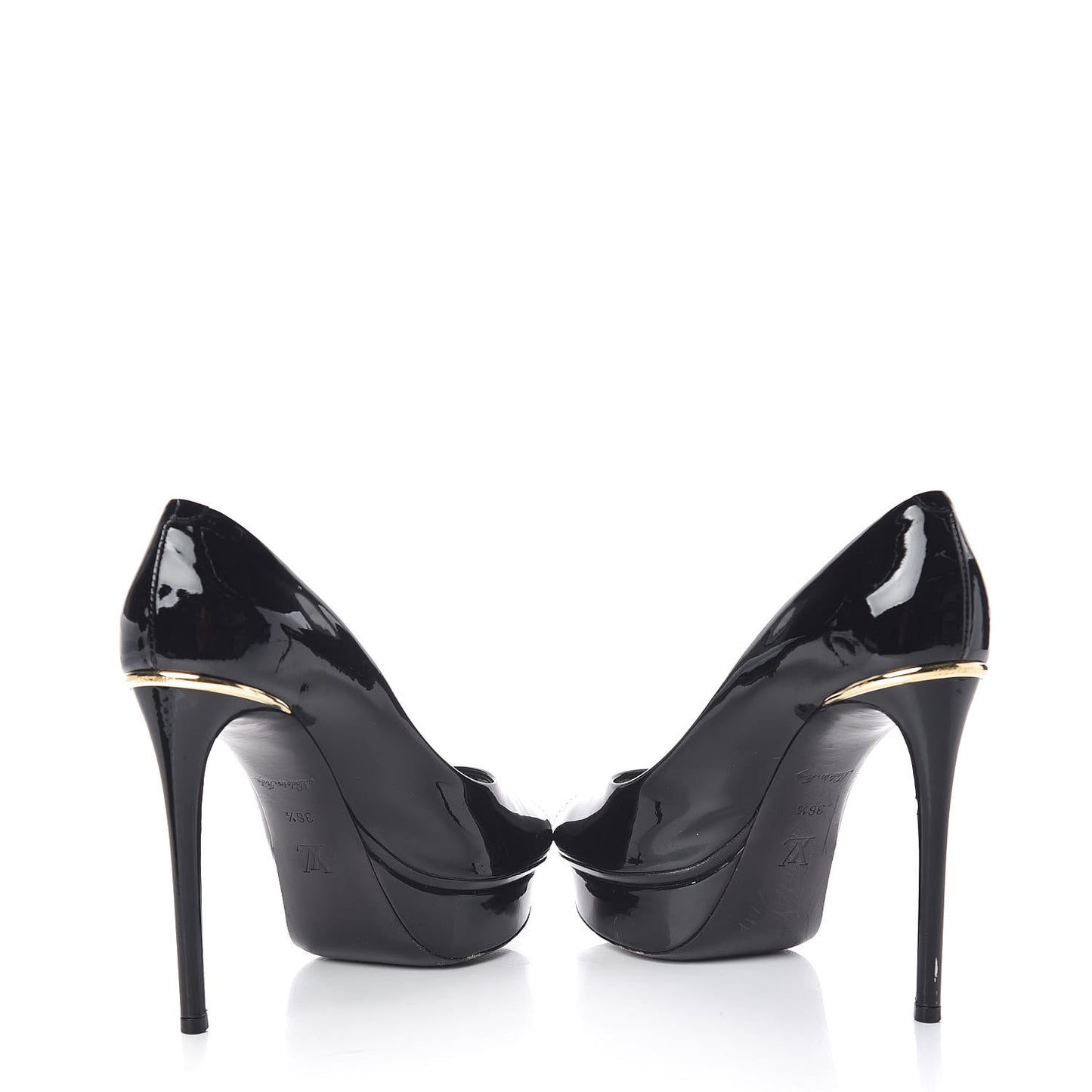 Patent Calfskin Eyeline Open Toe Pumps 36.5 Black