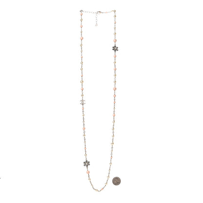 Chanel Enamel Pearl Bead CC Flower Long Necklace Pink Gold 3 of 4