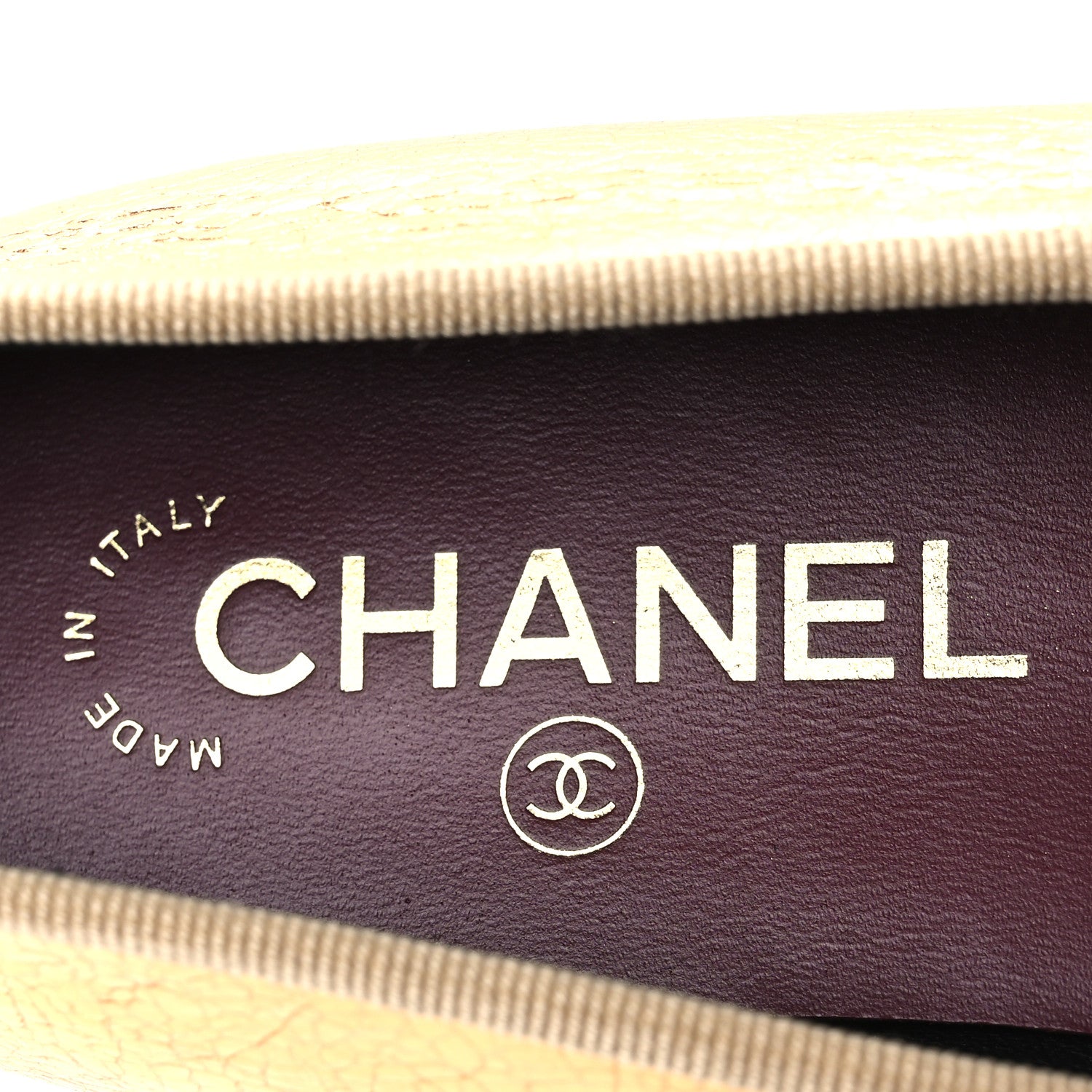 Chanel Metallic Crackled Laminated Calfskin CC Cap Toe Ballerina Flats 37.5 Gold Silver 9 of 11