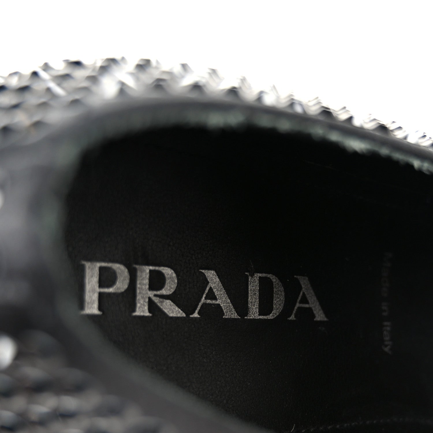 Prada Satin Crystal Metal Triangle Logo Mens Loafers  8.5 Black 10 of 12
