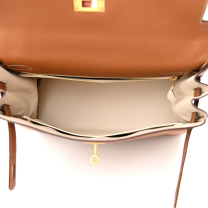 Hermes Togo Horseshoe Kelly Retourne 32 Gold Craie 5 of 11