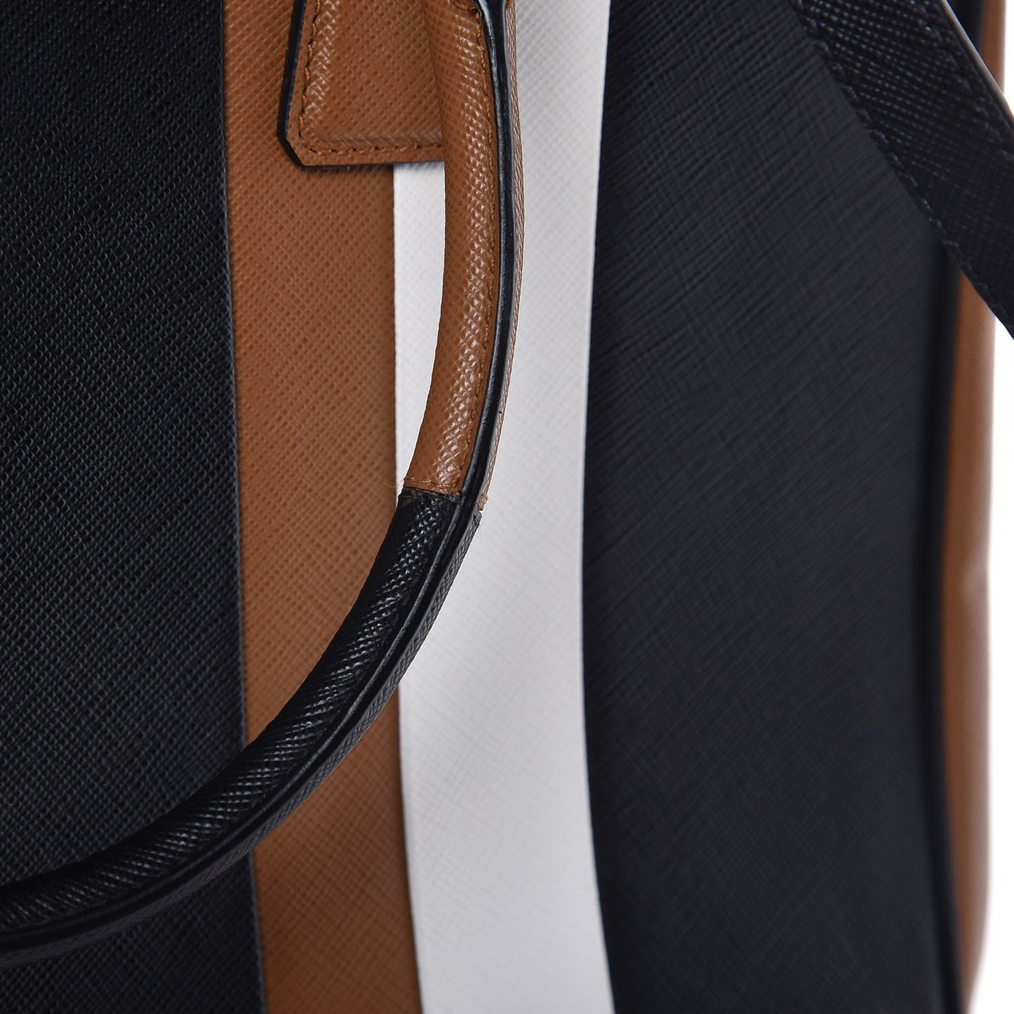 Saffiano Baiadera Striped Medium Galleria Double Zip Tote Caramel Black White