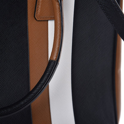 Prada Saffiano Baiadera Striped Medium Galleria Double Zip Tote Caramel Black White 9 of 9
