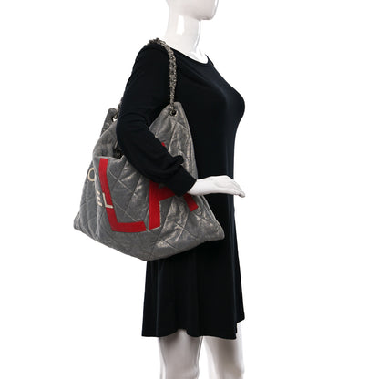 Chanel Jersey Quilted LA Cabas Bag Silver 2 of 9
