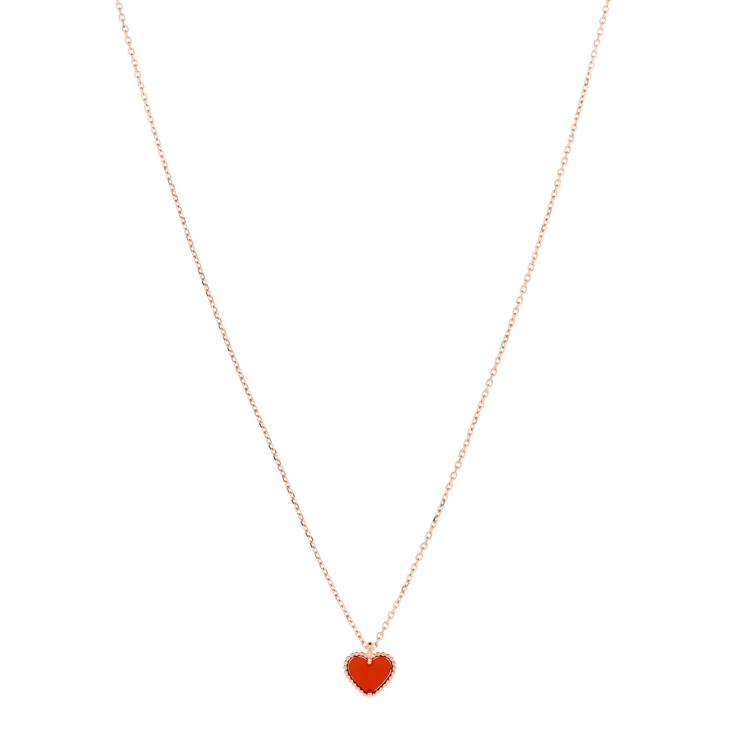 Van Cleef & Arpels 18K Rose Gold Carnelian Sweet Alhambra Heart Pendant Necklace 1 of 6