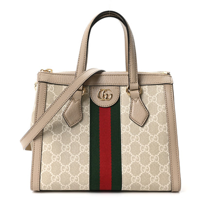 Gucci GG Supreme Monogram Textured Dollar Calfskin Web Small Ophidia Tote Bag Beige Mystic White Oatmeal 1 of 10