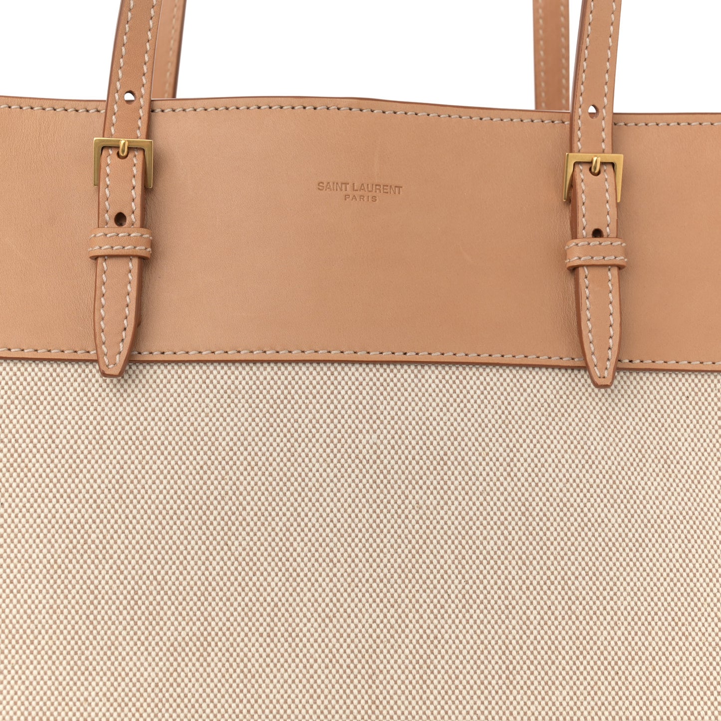Canvas Calfskin Medium Shopper Tote Naturale Beige