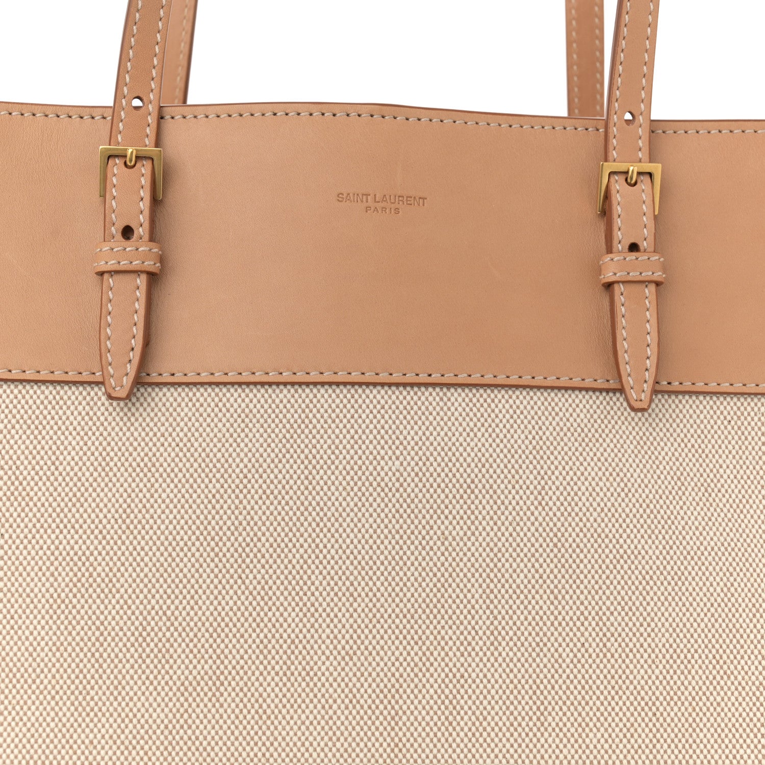 Saint Laurent Canvas Calfskin Medium Shopper Tote Naturale Beige 8 of 11