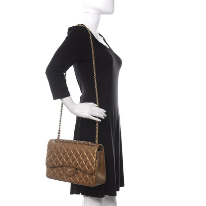 Chanel Metallic Lambskin Quilted Jumbo Double Flap Gold 2 of 11