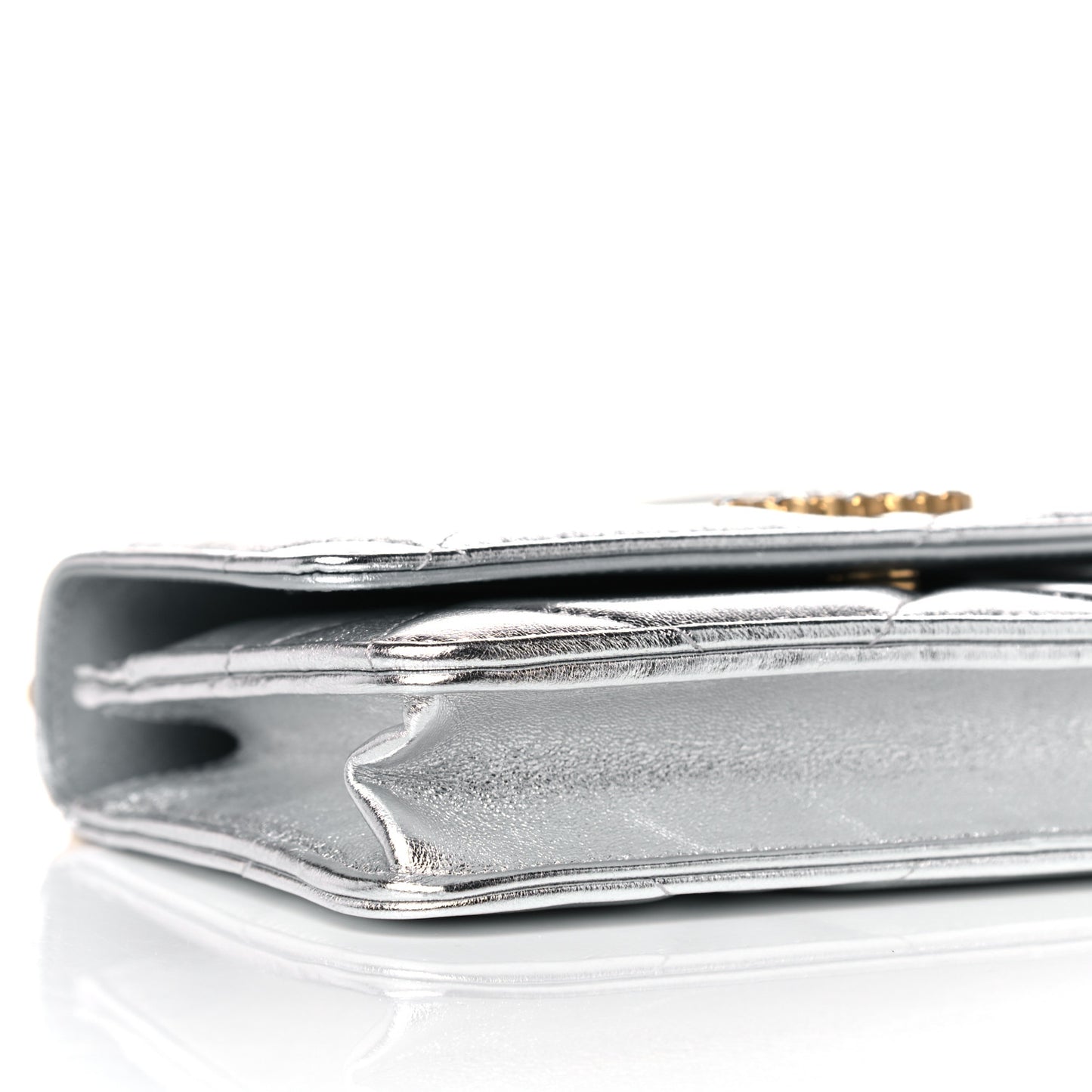 Metallic Lambskin Quilted Chanel 19 Wallet On Chain WOC Silver