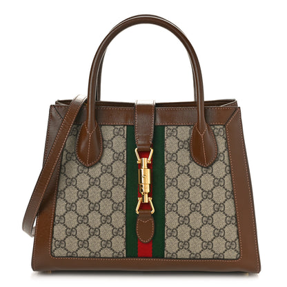 Gucci GG Supreme Monogram Azalea Calfskin Web Medium Jackie 1961 Tote Beige Ebony Brown Sugar 1 of 9