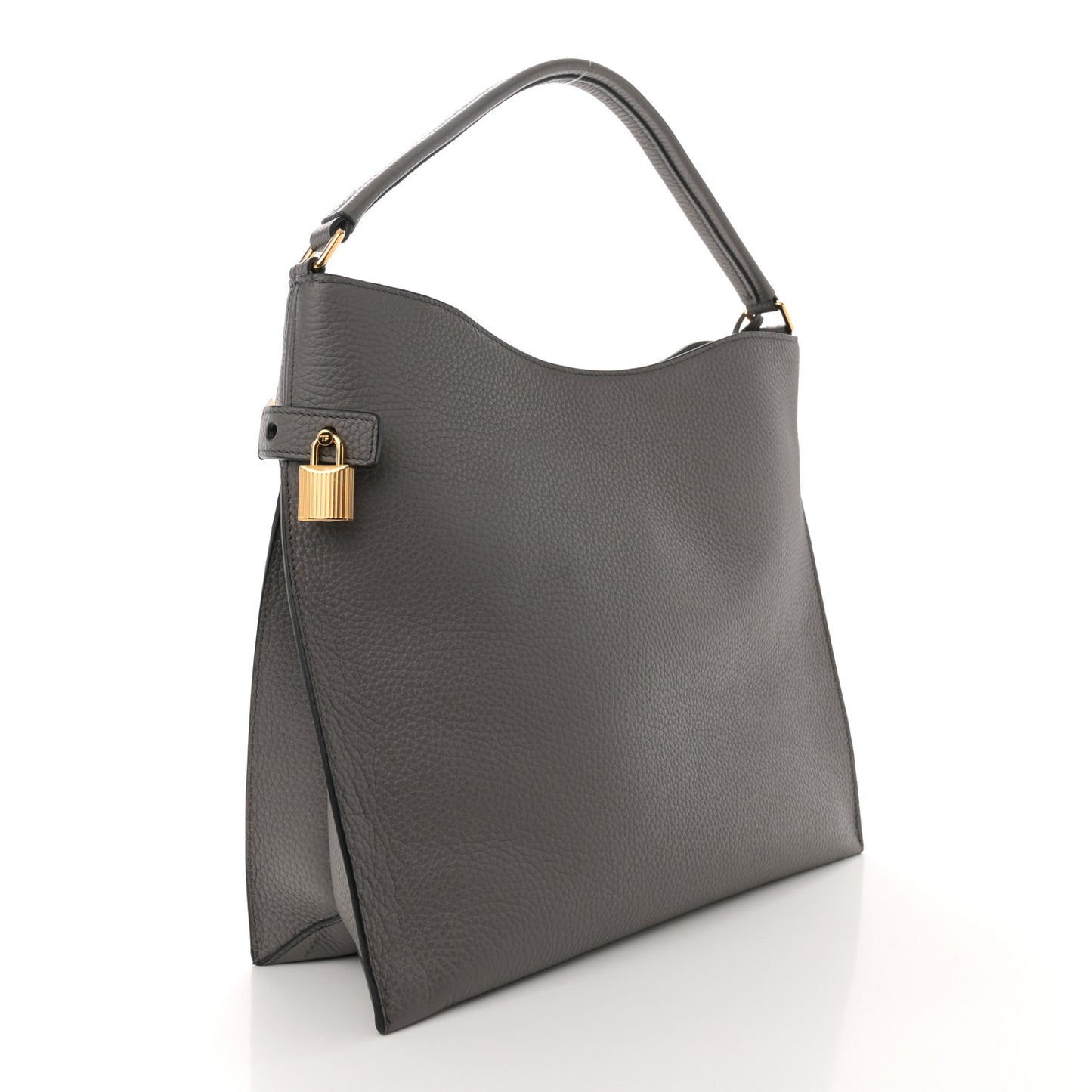 Pebbled Calfskin Small Alix Padlock Zip Hobo Bag Grey