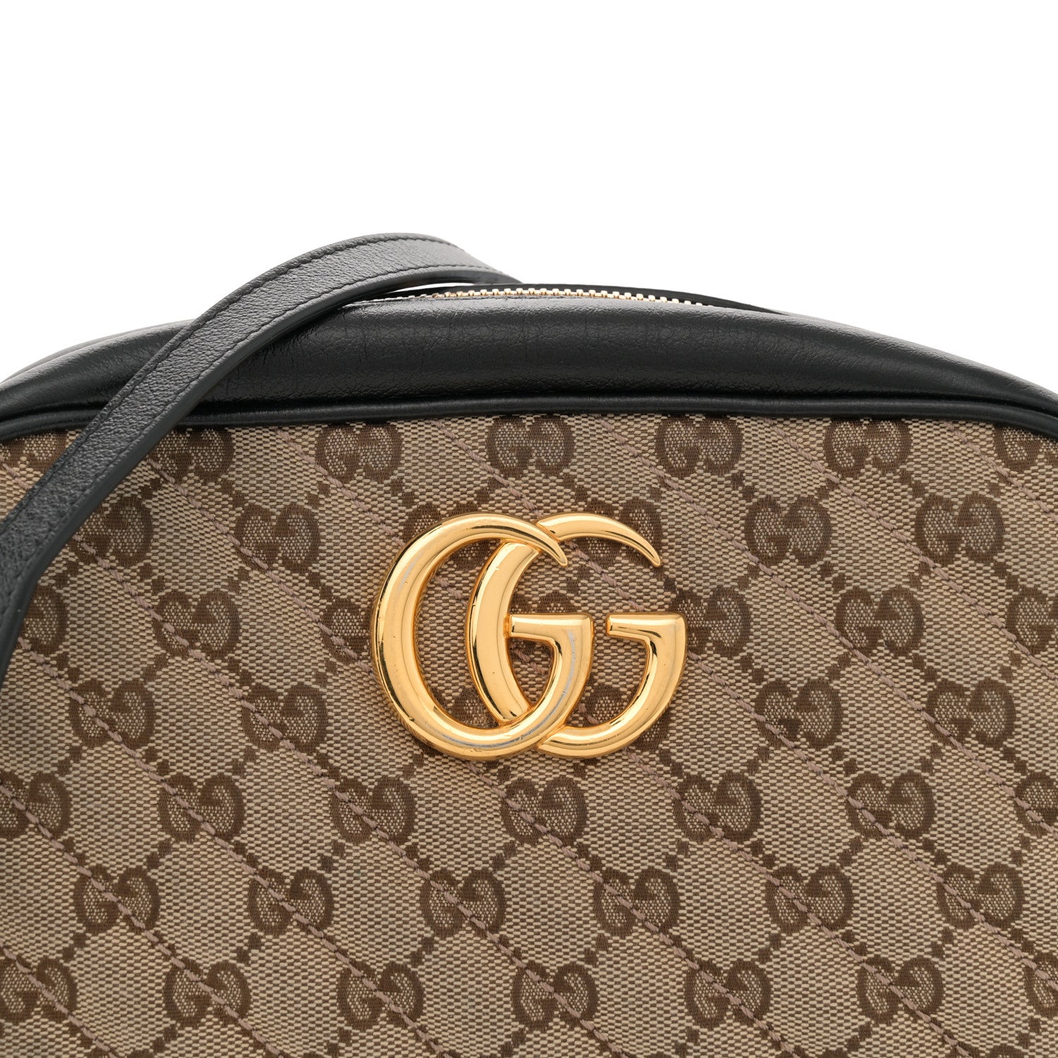 Gucci Monogram Matelasse Diagonal Small GG Marmont Chain Shoulder Bag Beige Black 8 of 14