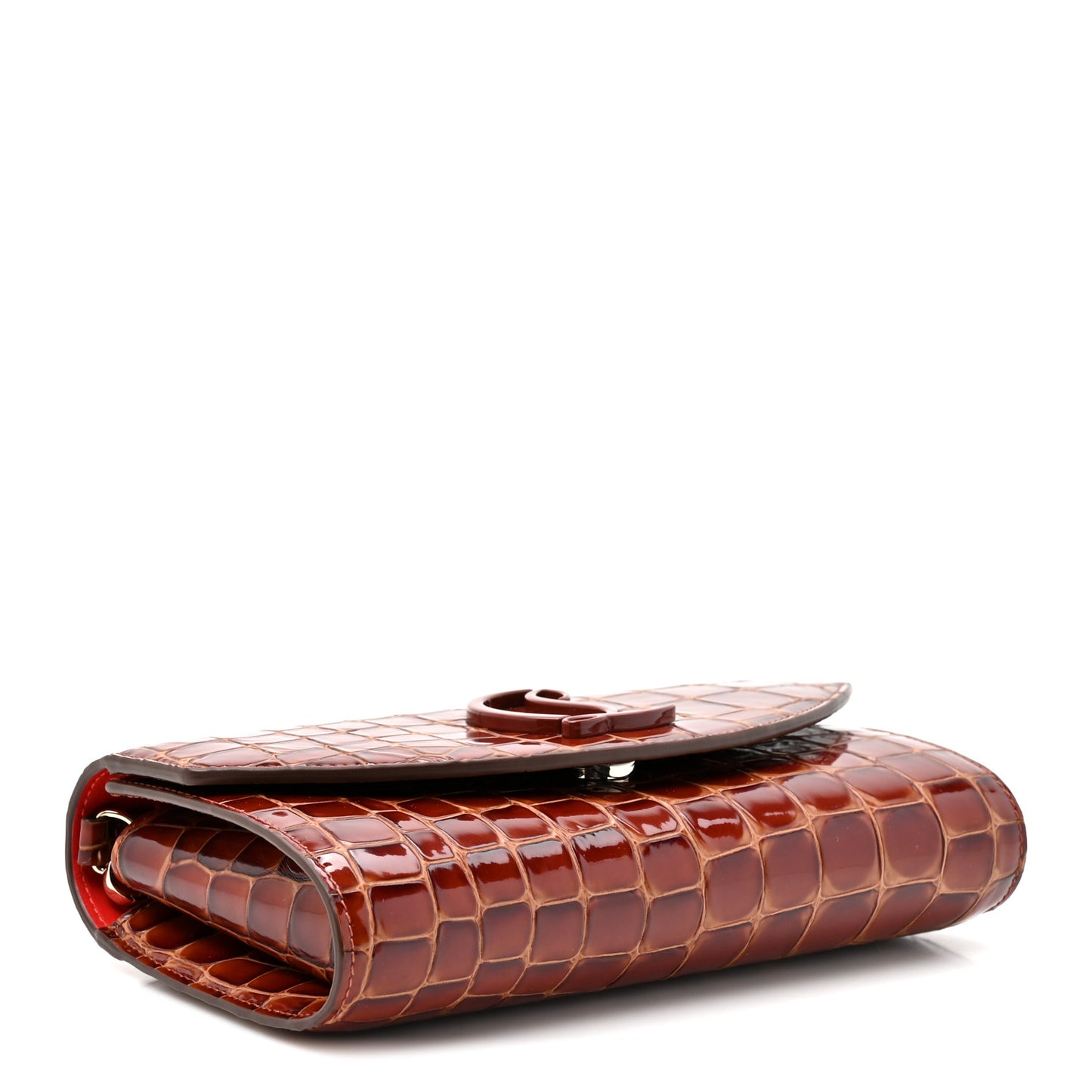 Calfskin Embossed Crocodile Loubi54 Crossbody Clutch Acajou