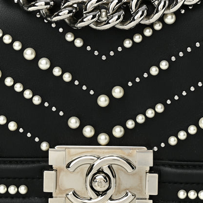 Chanel Calfskin Pearl Chevron Small Boy Flap Black 8 of 10