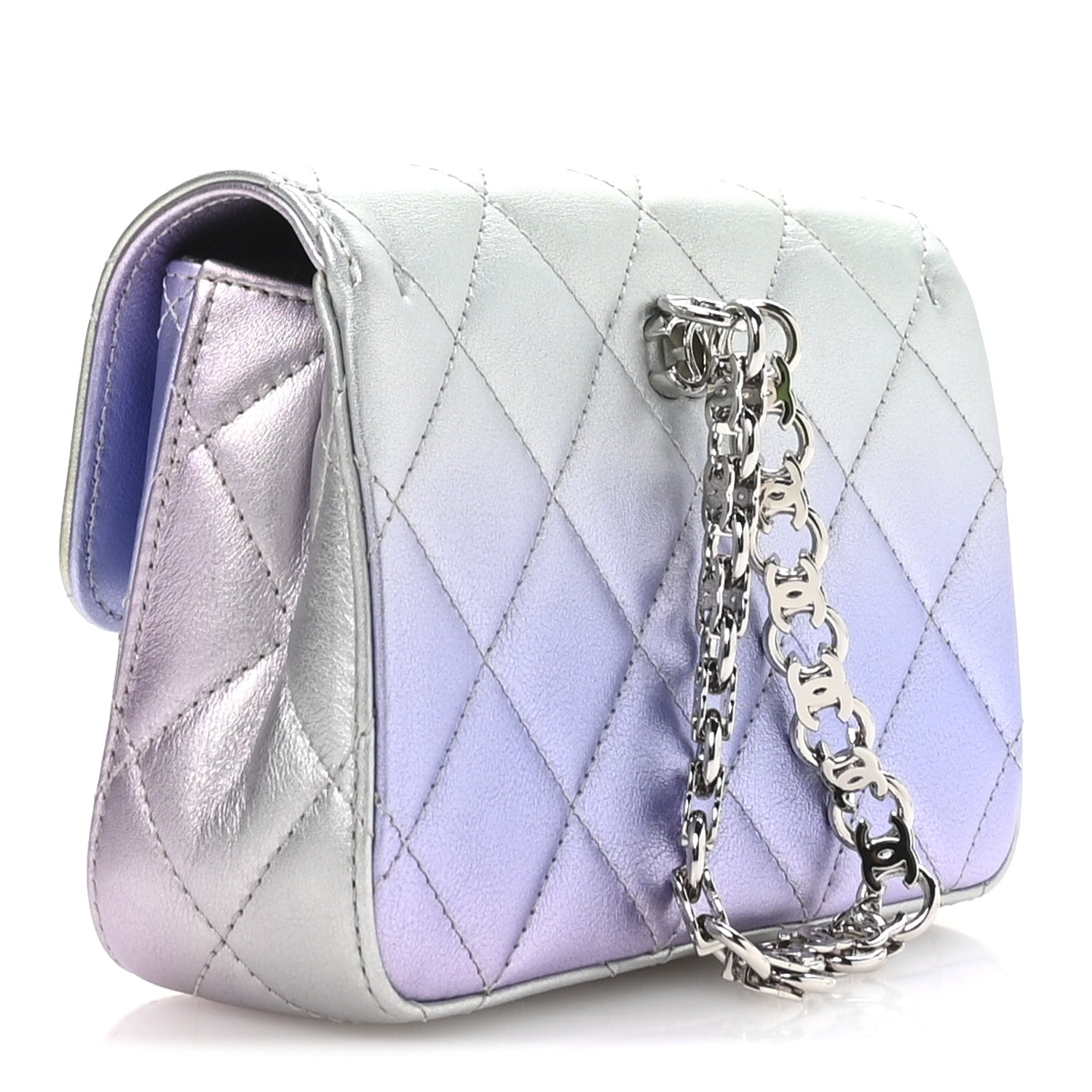 Chanel Gradient Metallic Calfskin Quilted Clutch Silver Blue Yellow Purple 3 of 8