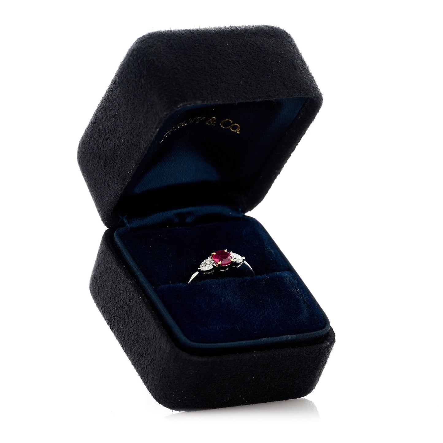 Platinum 18K Yellow Gold Diamond Ruby Three-Stone Ring 52 6
