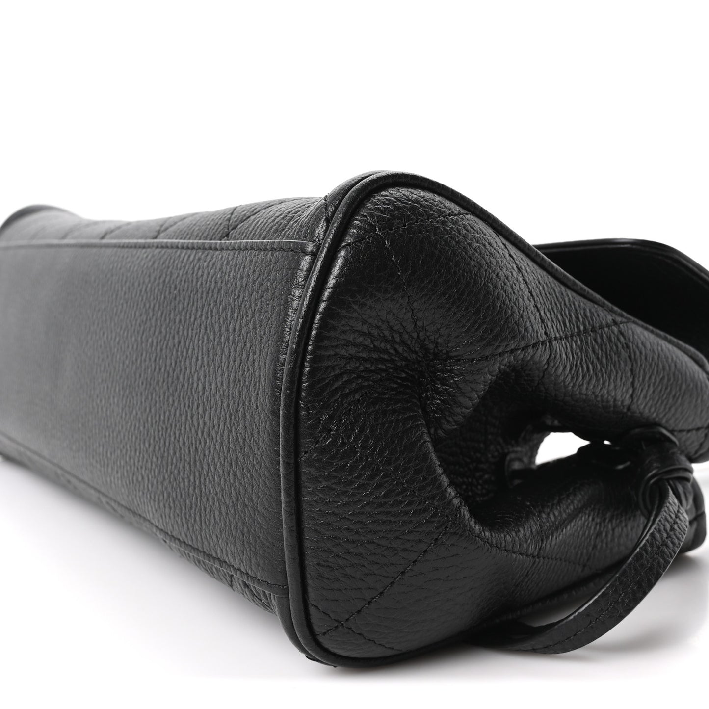 Grained Calfskin Stitched Urban Essentials Small Shopping Bag Black