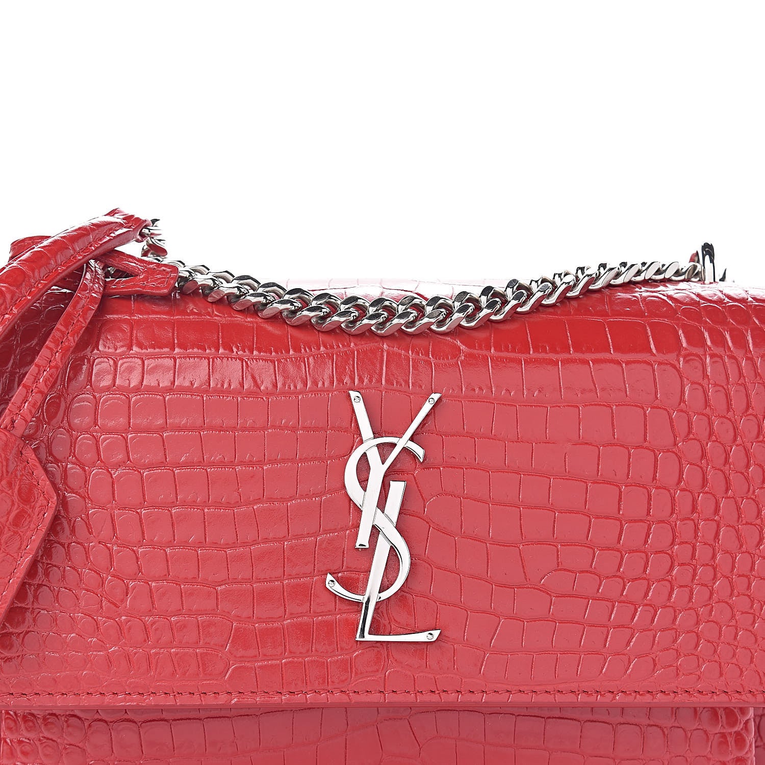 Saint Laurent Calfskin Crocodile Embossed Medium Monogram Sunset Rouge Eros 11 of 12