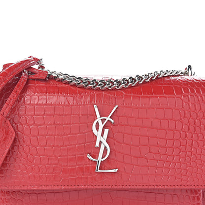 Saint Laurent Calfskin Crocodile Embossed Medium Monogram Sunset Rouge Eros 11 of 12