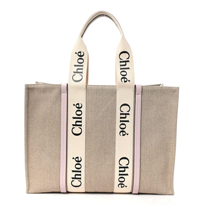 Chloe Linen Calfskin Large Woody Ribbon Tote Cement Pink 1 of 10
